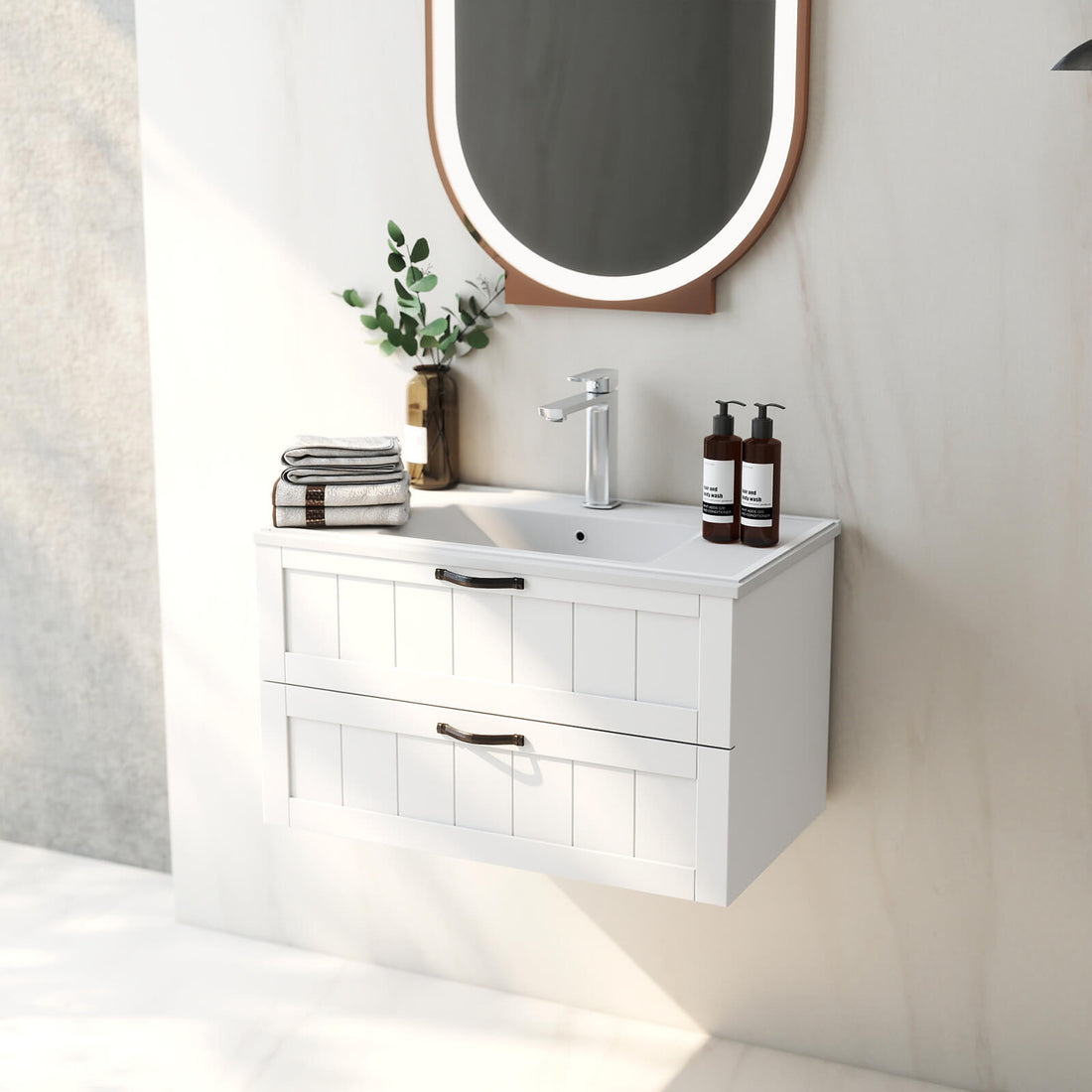32 inch wall mounted bathroom vanity with drawers