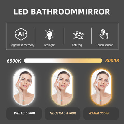 32 In Touch Control Oval LED Mirror with Anti-Fog