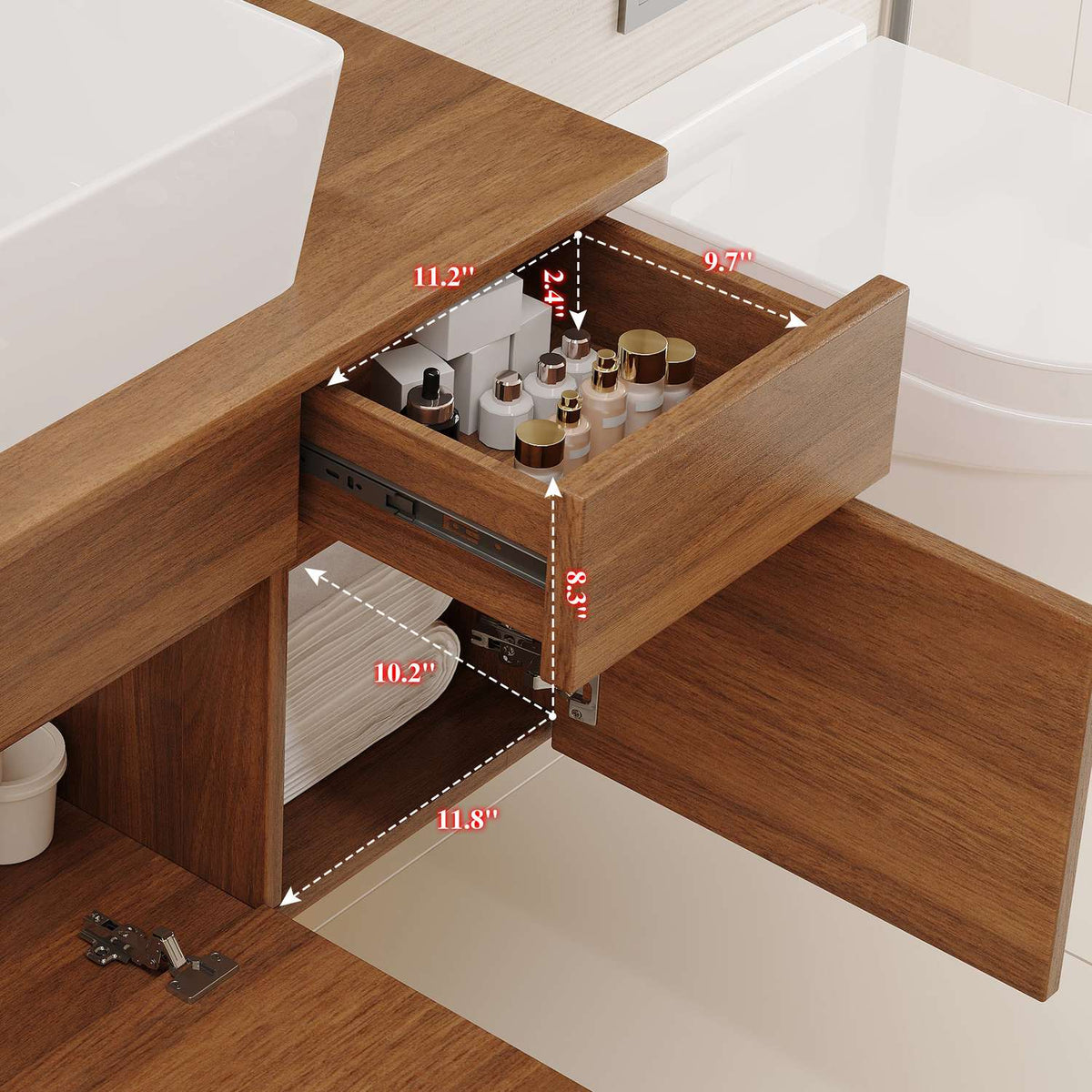 32 inch Bathroom Vanity Drawer and Cabinet Storage Internal Dimensions