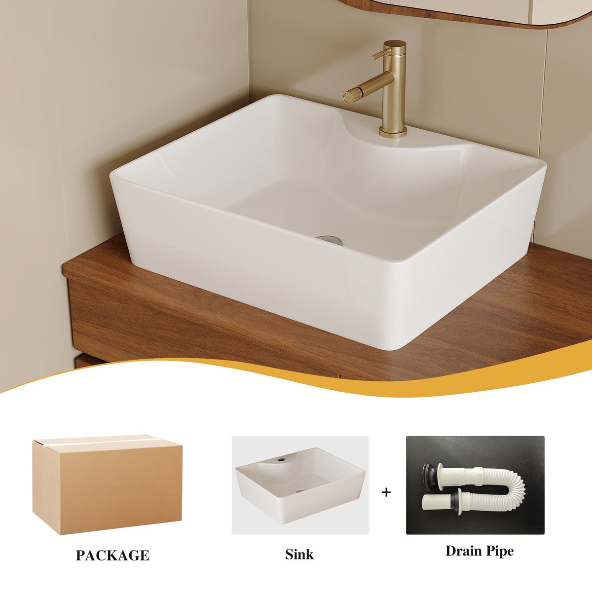 32 inch Bathroom Vanity Package Content White Vessel Sink and Drain Pipe