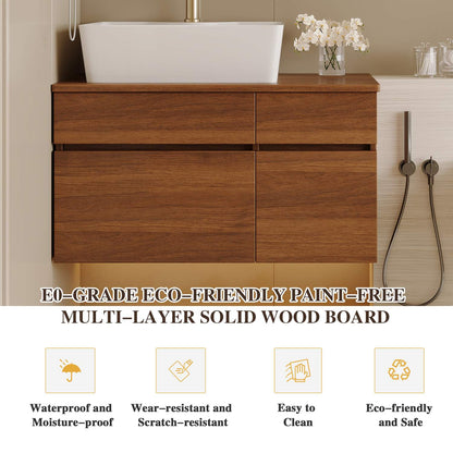 32 inch Eco-Friendly Paint-Free Walnut Vanity Waterproof Solid Wood Board