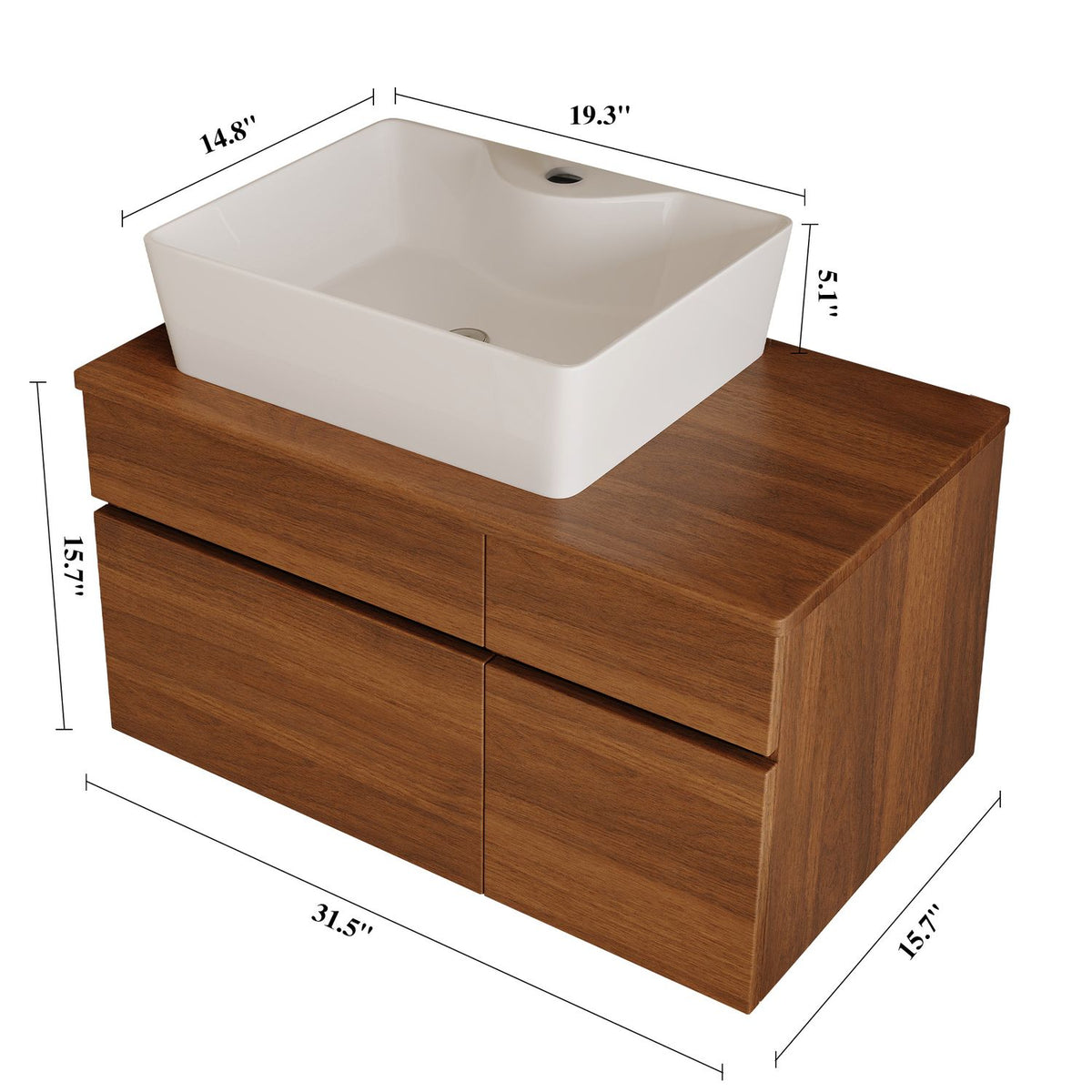 32 inch Floating Bathroom Cabinet Wall-Mounted Overall Dimensions Breakdown