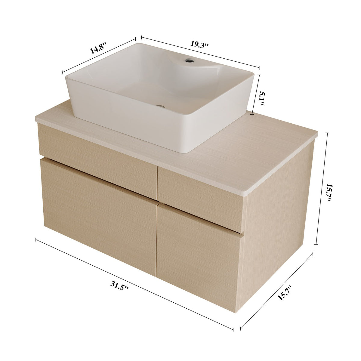 32 inch Floating Bathroom Vanity Wall Mounted Cabinet Overall Dimensions Breakdown