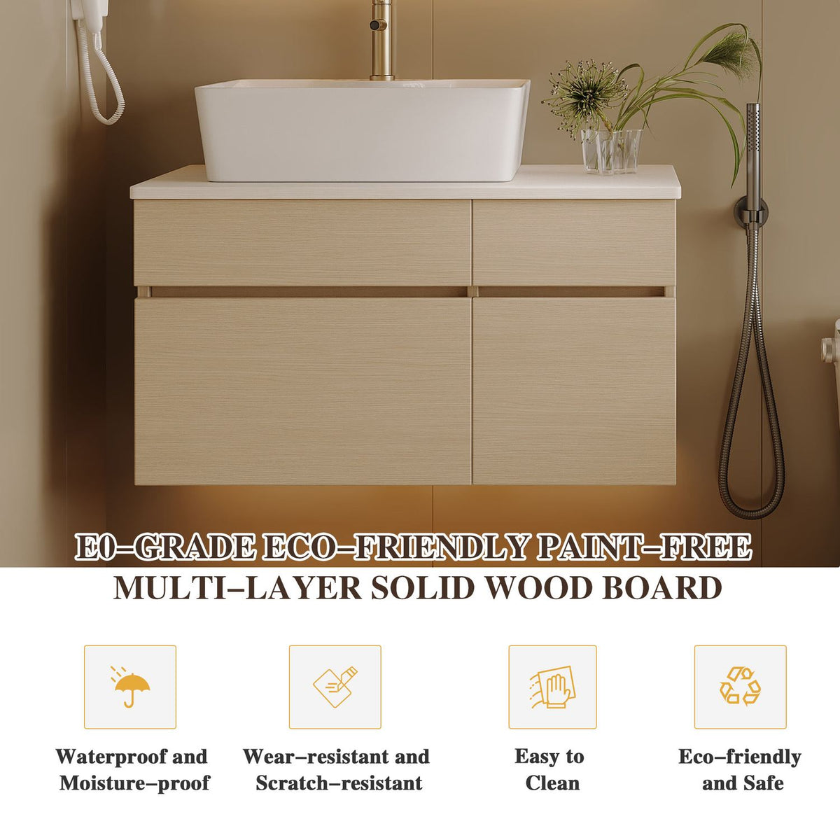32 inch Modern Bathroom Vanity Eco Friendly Waterproof Solid Wood Board Structure
