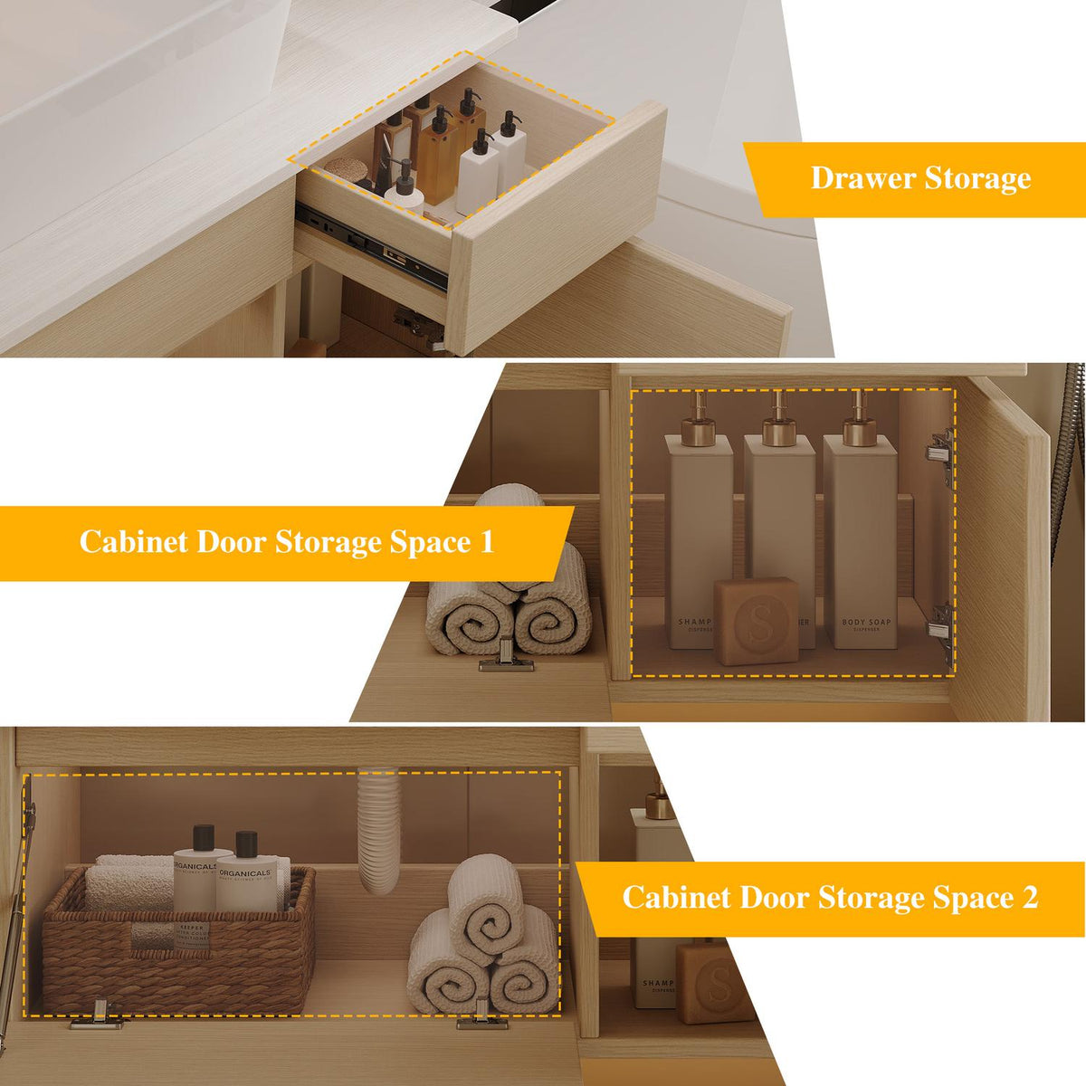 32 inch Wall Mounted Vanity Drawer and Lower Cabinet Storage Space Capacity