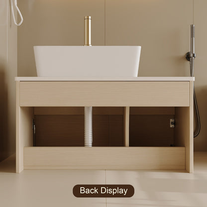 32 inch White Oak Bathroom Vanity Back Display Plumbing Drain Pipe Cutout Structure