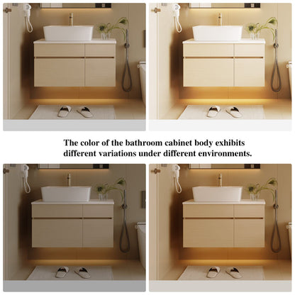 32 inch White Oak Bathroom Vanity Color Variations Under Different Lighting