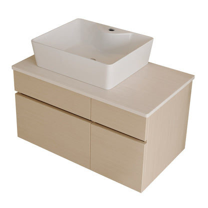 32 inch White Oak Bathroom Vanity Engineered Stone Top Studio Render