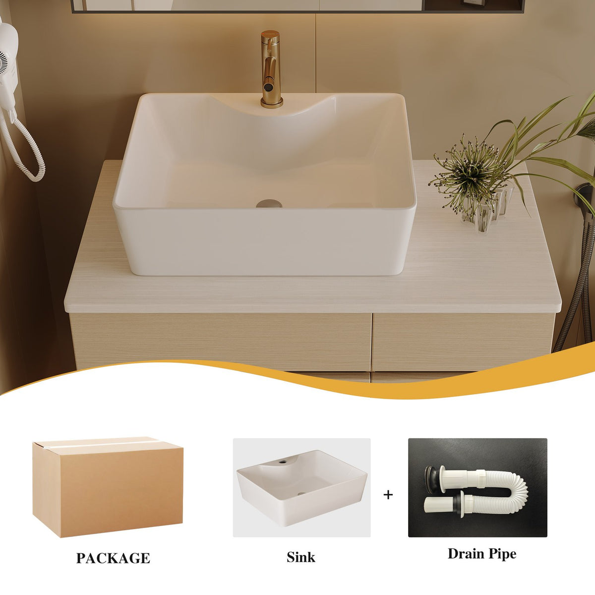 32 inch White Oak Bathroom Vanity Package Content Sink Drain Pipe Included
