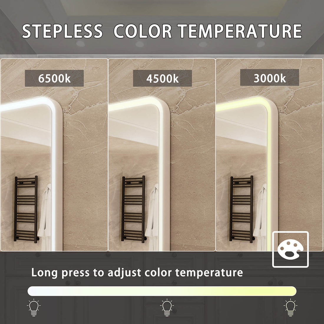 32 x 24 in. Frameless 3 Colors Adjustable LED Bathroom Mirror