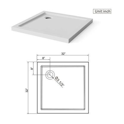 32" x 32" Compact Corner Drain Acrylic Shower Base