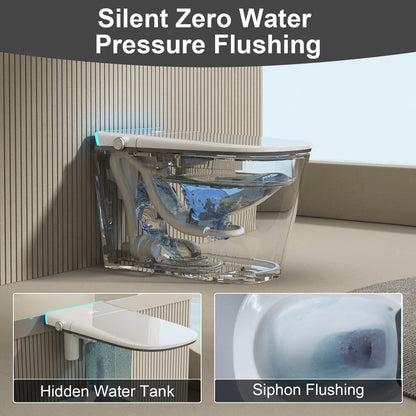 Description of modern silent flushing smart toilet with built-in water tank
