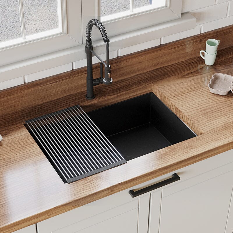 33&quot; x 21&quot; Undermount Kitchen Sink 16 Gauge Stainless Steel Single Bowl with Bottom Grid, Roll-up Rack, Drainer
