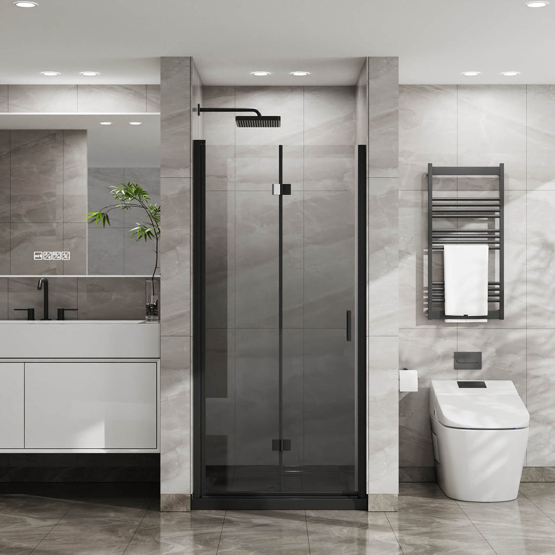 34 in x 72 in Black Bi Fold Glass Shower Door