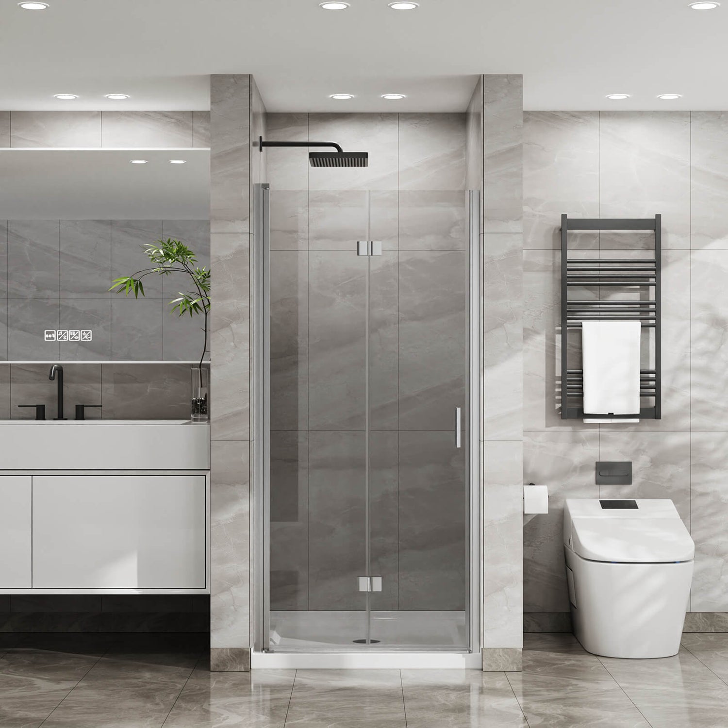 34 in x 72 in Chrome Bi Fold Glass Shower Door