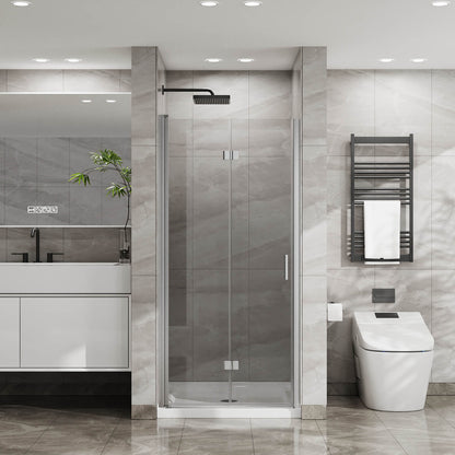 34 in x 72 in Chrome Bi Fold Glass Shower Door