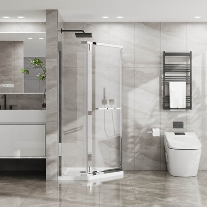 34 x 72 in Chrome Semi Frameless Corner Shower Enclosure