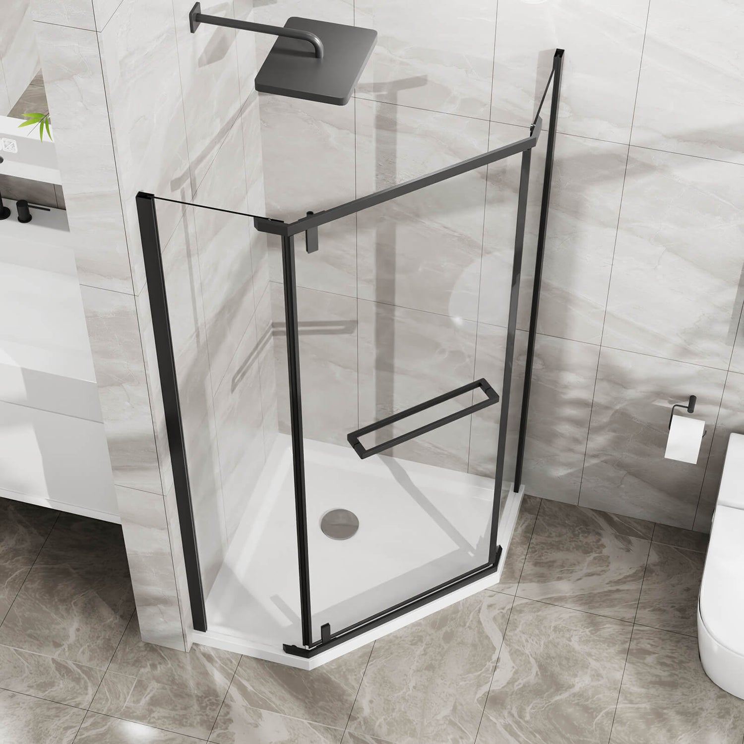 34 x 72 in Matte Black Semi Frameless Corner Shower Enclosure