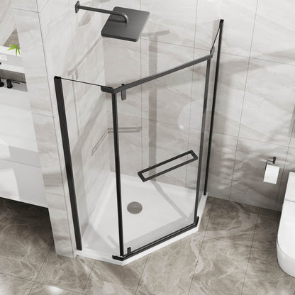 34 x 72 in Matte Black Semi Frameless Corner Shower Enclosure