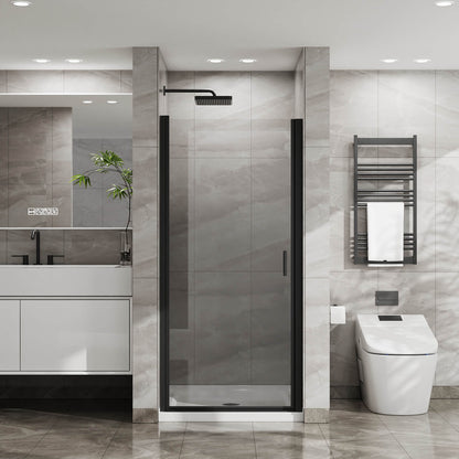 34 x 72 inch Black Pivot Shower Door Kit with Tempered Glass and Acrylic Shower Pan
