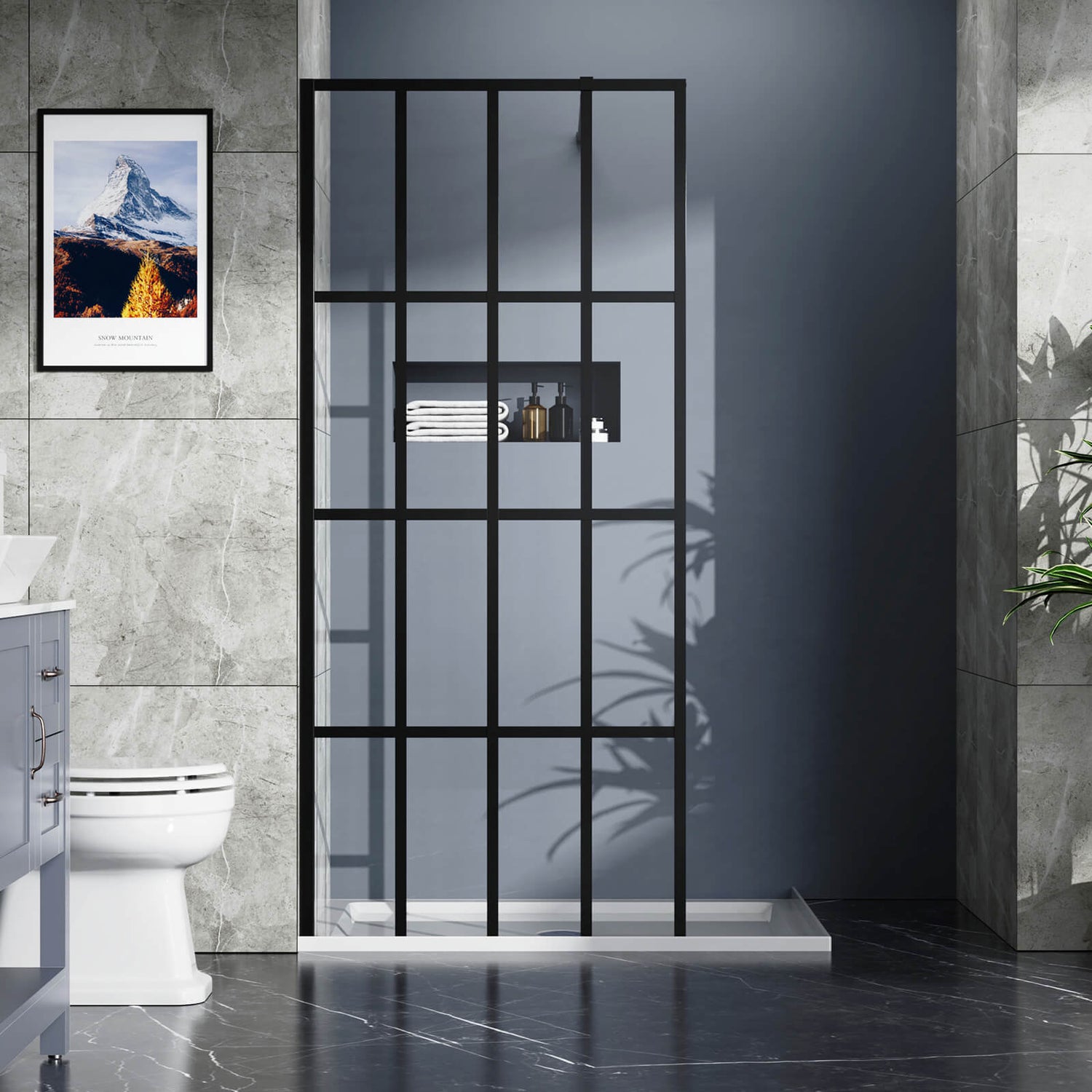 34 x 72 inch Clear Glass Grid Shower Screen Panel