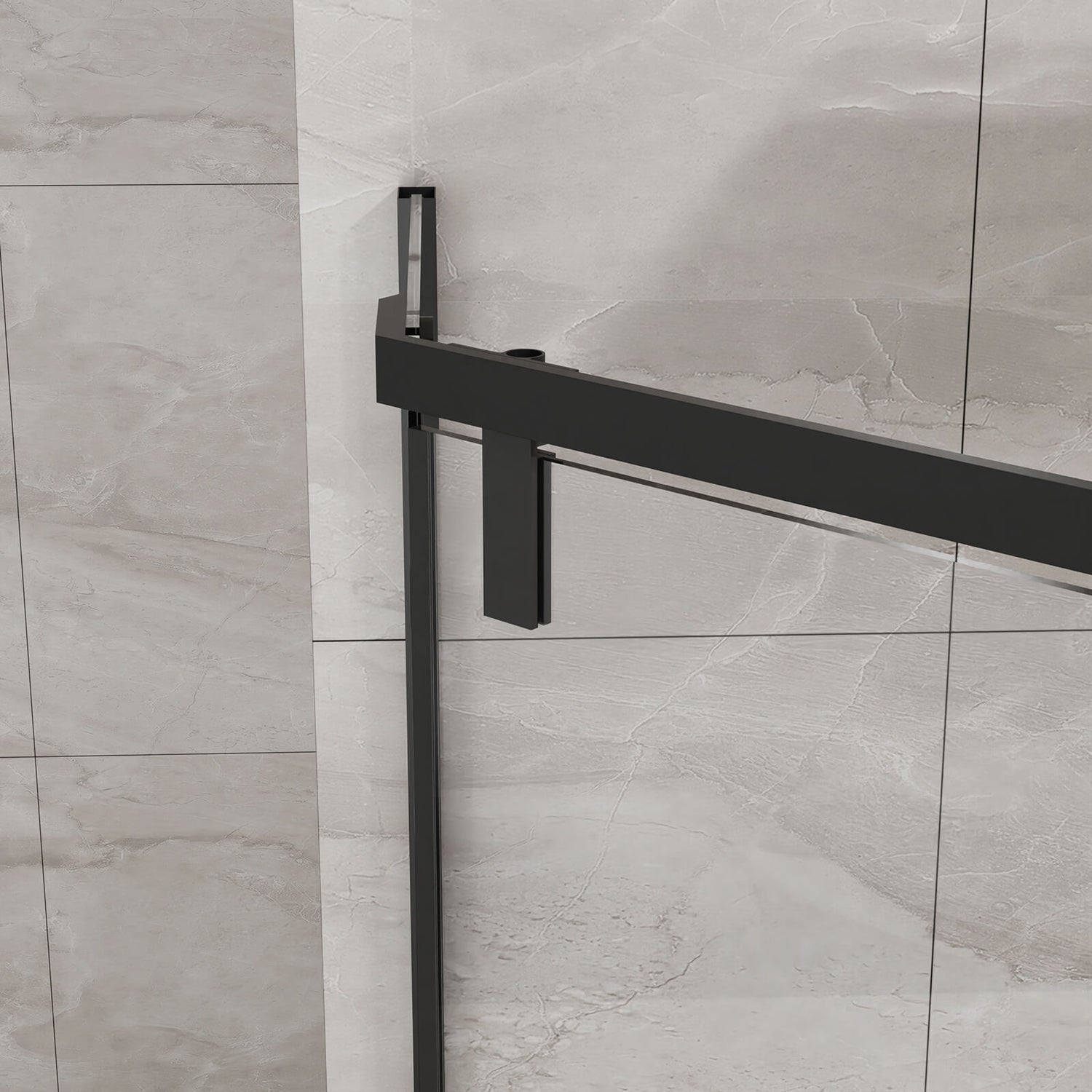 34x72 inch semi frameless shower enclosure in matte black finish