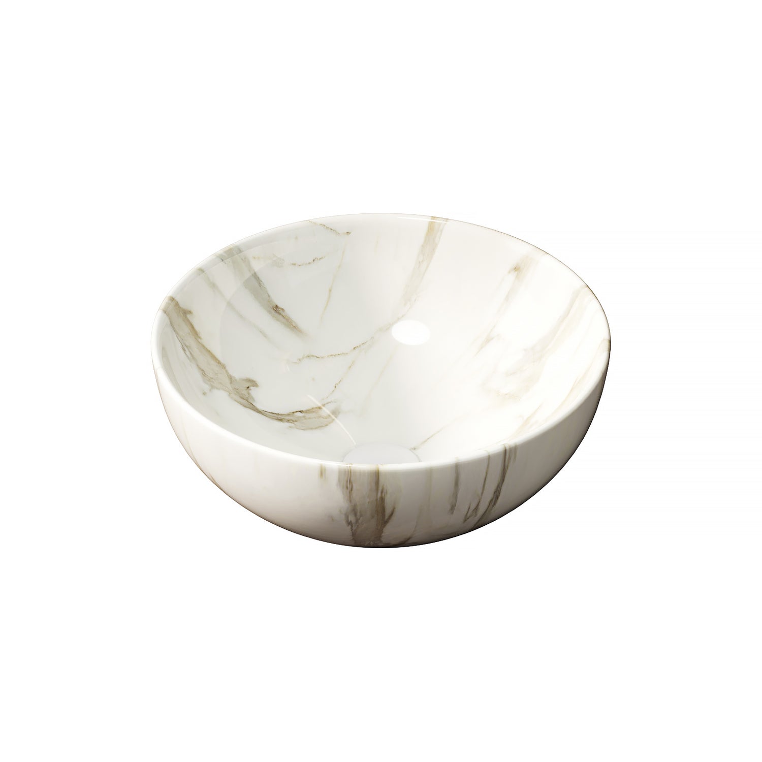 14 White Ceramic Bowl Above-Counter Vessel Sink with Stone Pattern smooth stone-patterned interior drain hole