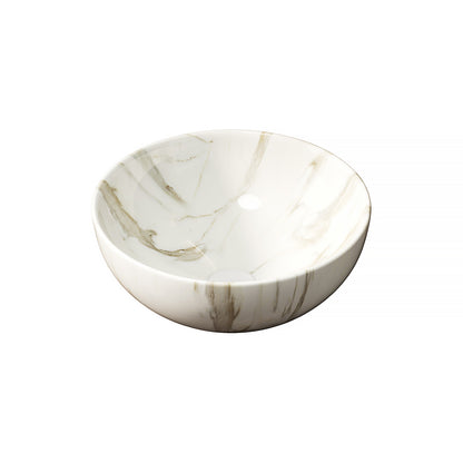 14 White Ceramic Bowl Above-Counter Vessel Sink with Stone Pattern smooth stone-patterned interior drain hole