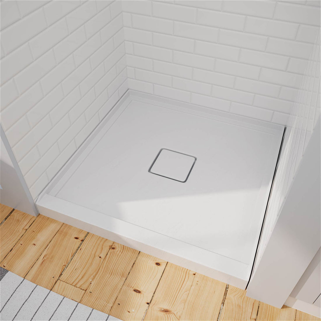36 IN x 36 IN White Acrylic Shower Base with Center Drain