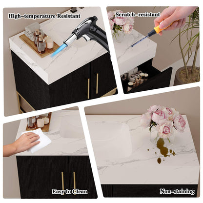 36-Inch Black Bath Vanity Faux Marble Countertop High Temp Scratch Resistant Easy to Clean   