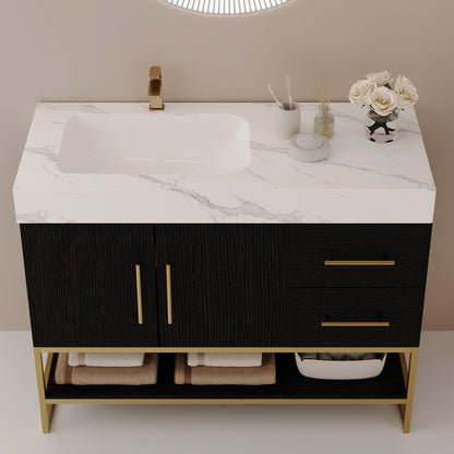 36-Inch Black Bath Vanity Left Side Undermount Sink High Angle Front View