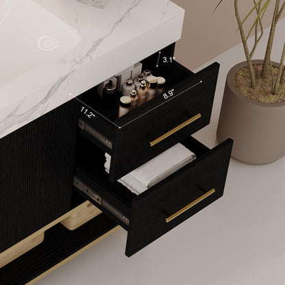 36-Inch Black Bathroom Vanity Drawer Interior Dimensions Size Storage Capacity Detail   