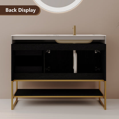 36-Inch Black Bathroom Vanity Rear View Cutout Back Opening Easy Plumbing Installation
