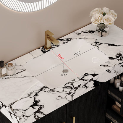 36-Inch Black Single Sink Bathroom Vanity Ceramic Sink Basin Dimensions Depth Length Width Faux Marble Top   