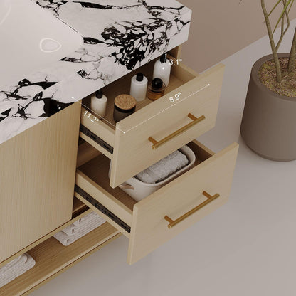 36-Inch Light Oak Bathroom Vanity Drawer Interior Dimensions Size Storage Depth Width Height Detail