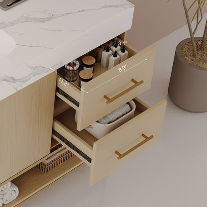 36-Inch Light Oak Vanity Drawer Interior Dimension Chart Storage Capacity Measurement