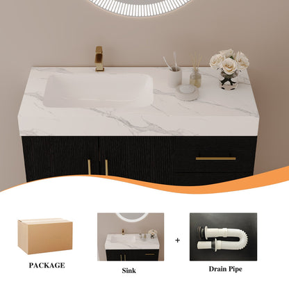 36-Inch Modern Black Bathroom Vanity Packaging Includes Left Offset Sink Faux Marble Top Drain Pipe