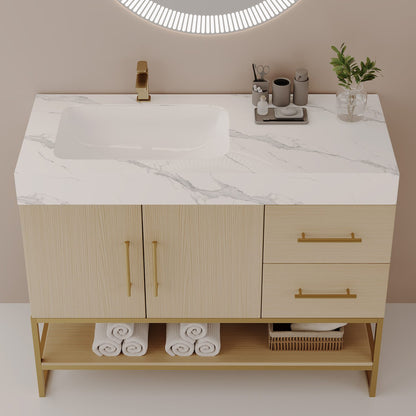 36-Inch Natural Oak Bath Vanity Left Side Undermount Sink High Angle Display