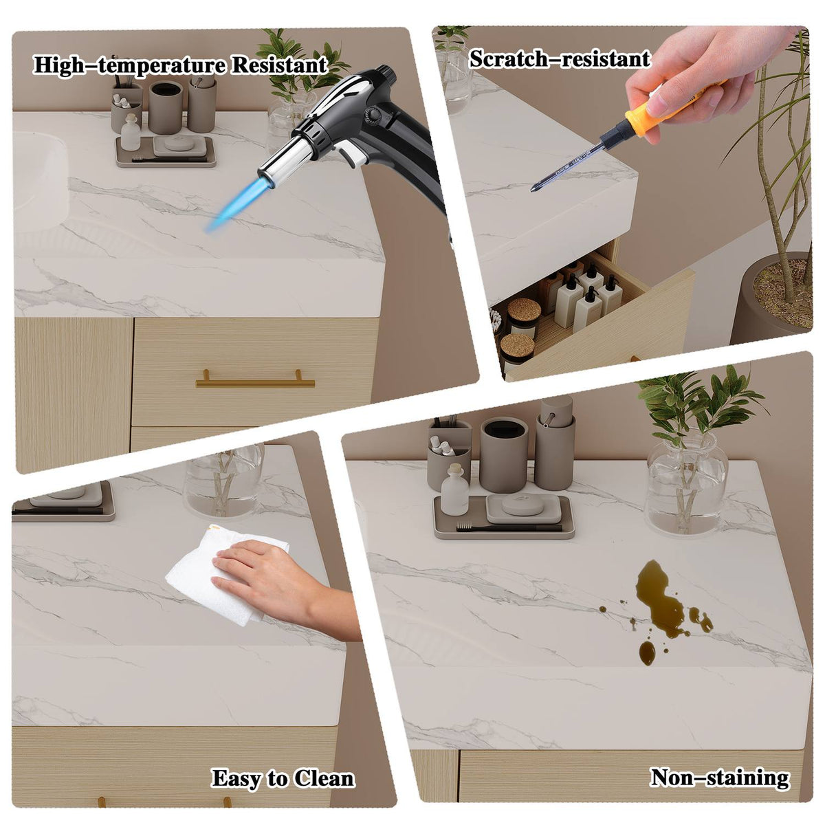 36-Inch Natural Oak Vanity Faux Marble Countertop High Temp Scratch Resistance
