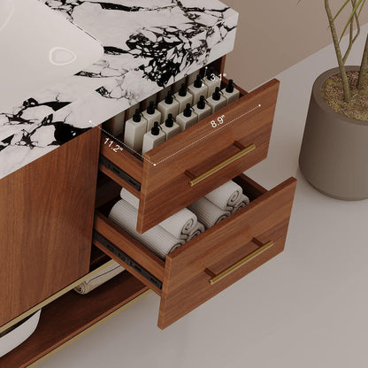 36-Inch Walnut Bath Vanity Drawer Dimension Diagram Internal Storage Measurement