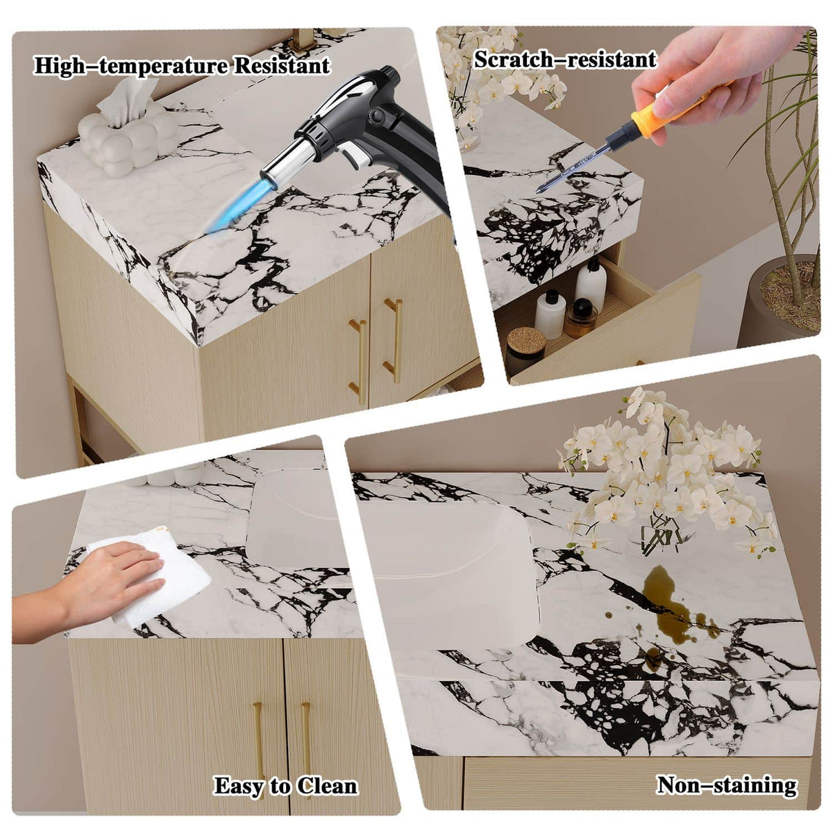 36-Inch Wood Grain Bath Vanity Faux Marble Countertop High Temp Scratch Resistant Easy to Clean