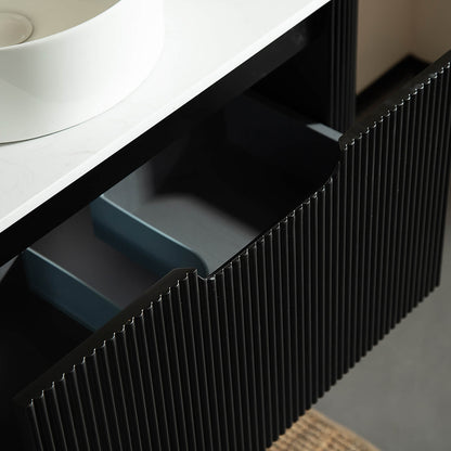 36 black bathroom vanity with U shaped drawers and French vertical grooves in