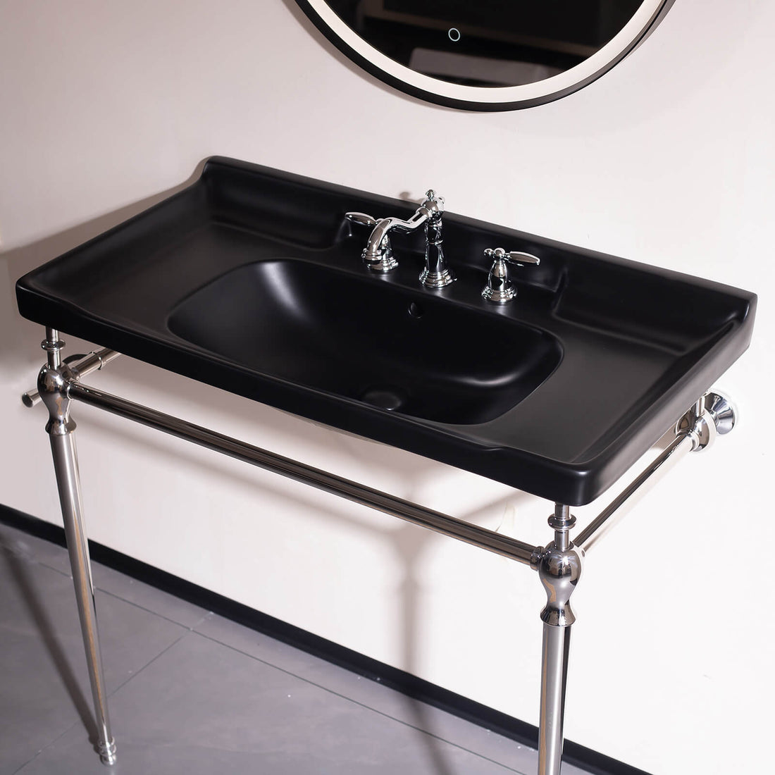 36 black ceramic vanity sink with raised perimeter and scratch resistant glaze