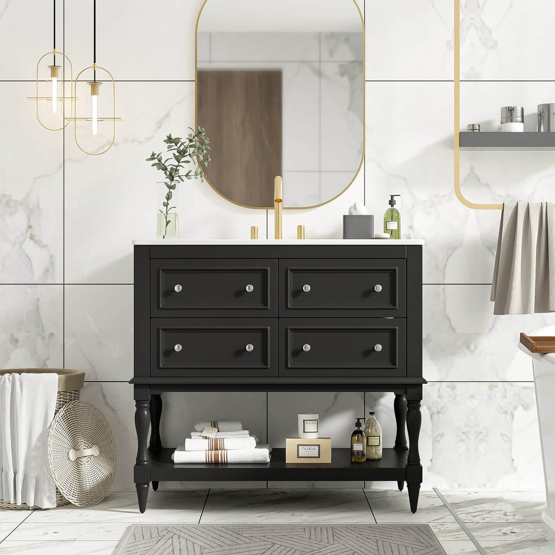 36 in Black Bathroom Vanity with Open Bottom