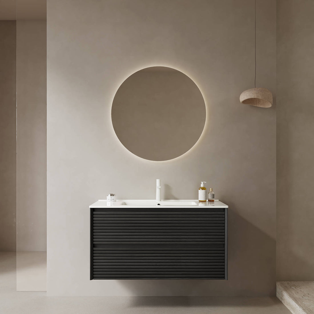 36 in Black Floating Vanity with Single Sink