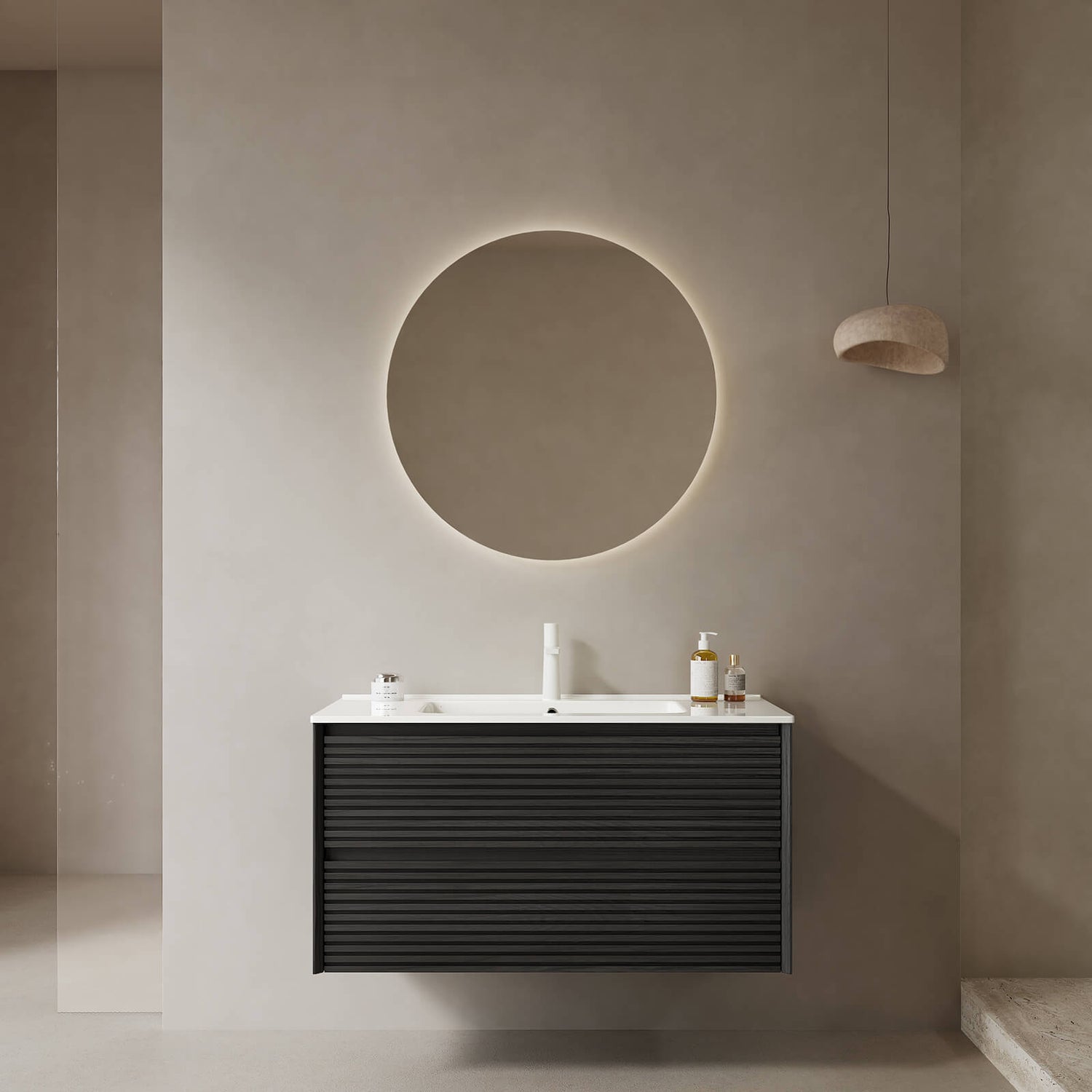 36 in Black Floating Vanity with Single Sink