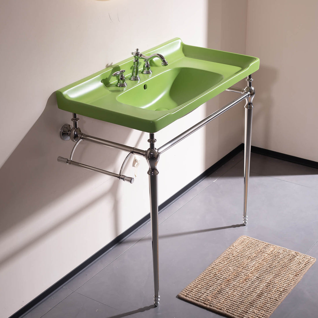 36 in Green Ceramic Console Sink with Chrome Legs