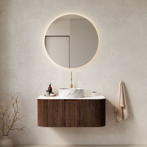 36 in Walnut Bathroom Vanity with Stone Veined Vessel Sink