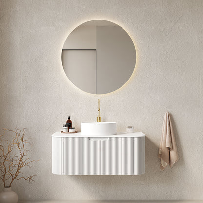 36 in White Curved Edges Floating Vanity with Round Vessel Sink
