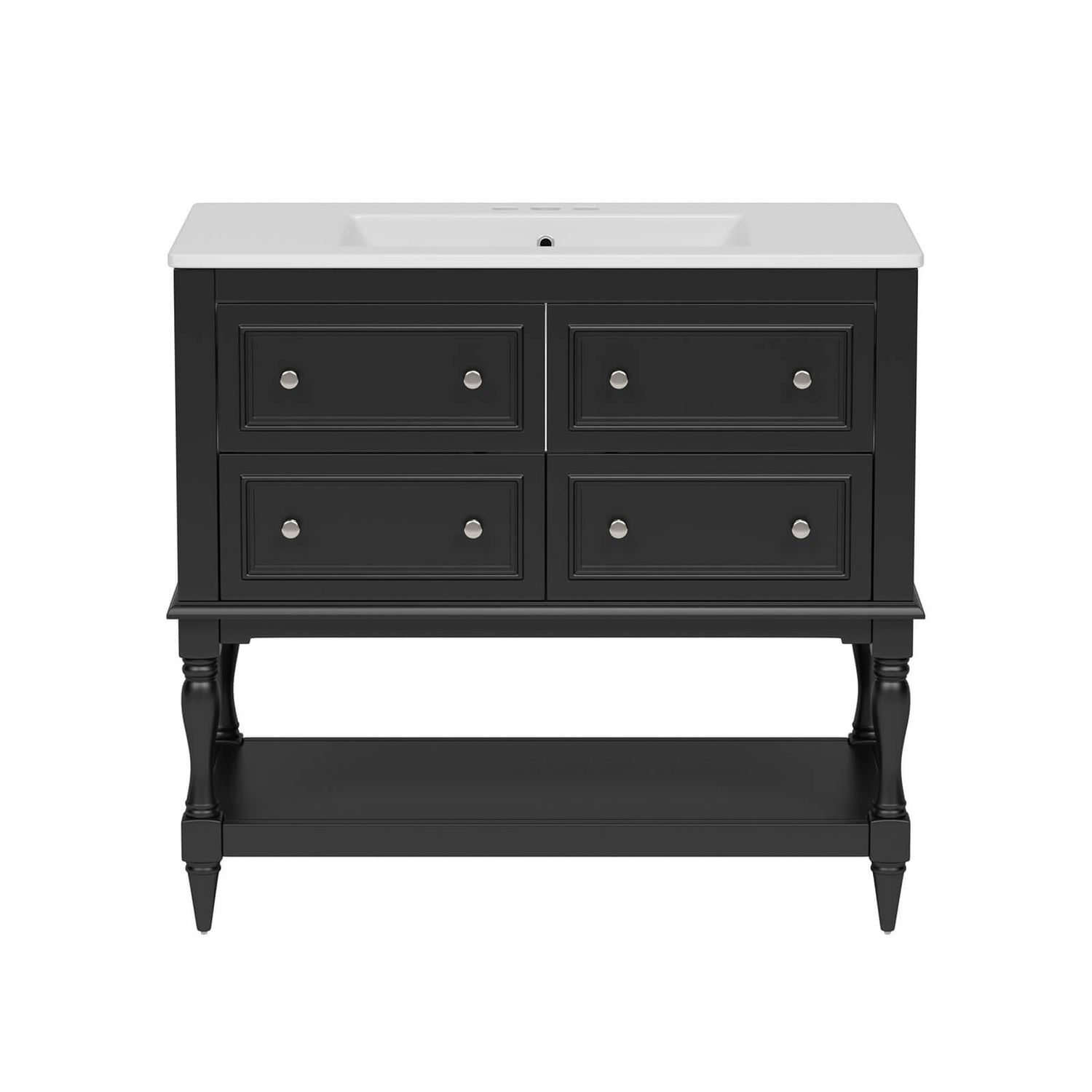 36 in black bathroom vanity with soft close drawers and pre drilled countertop